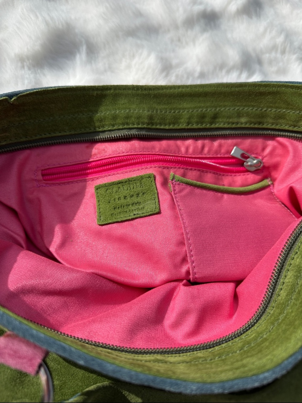 Claudia Firenze Italian leather suede purse handbag pink green blue - Picture 11 of 14